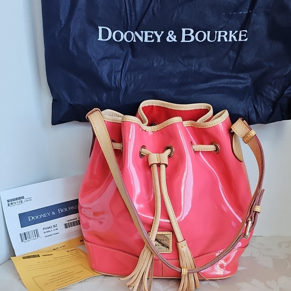 Dooney & Bourke Pink Patent Leather Drawstring Bucket Bag